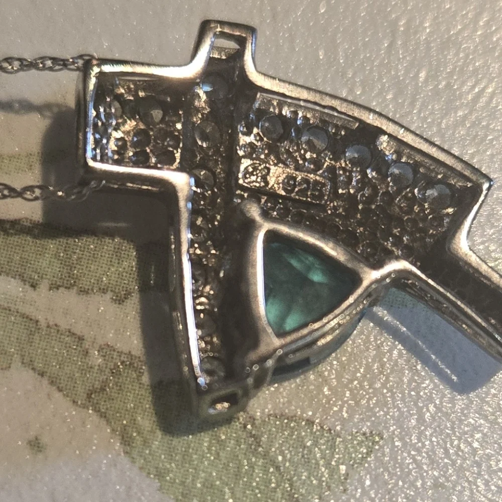 10k Chain 925 Sterling Pendant With Blue And White Topaz Stones - Picture 3 of 4